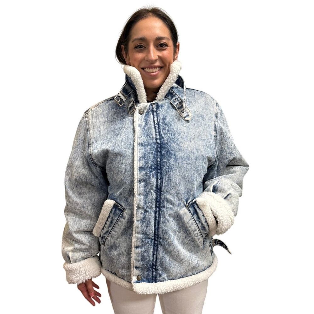 Vintage 80s Cotler Acid Wash Denim and Fleece Bomber Jacket